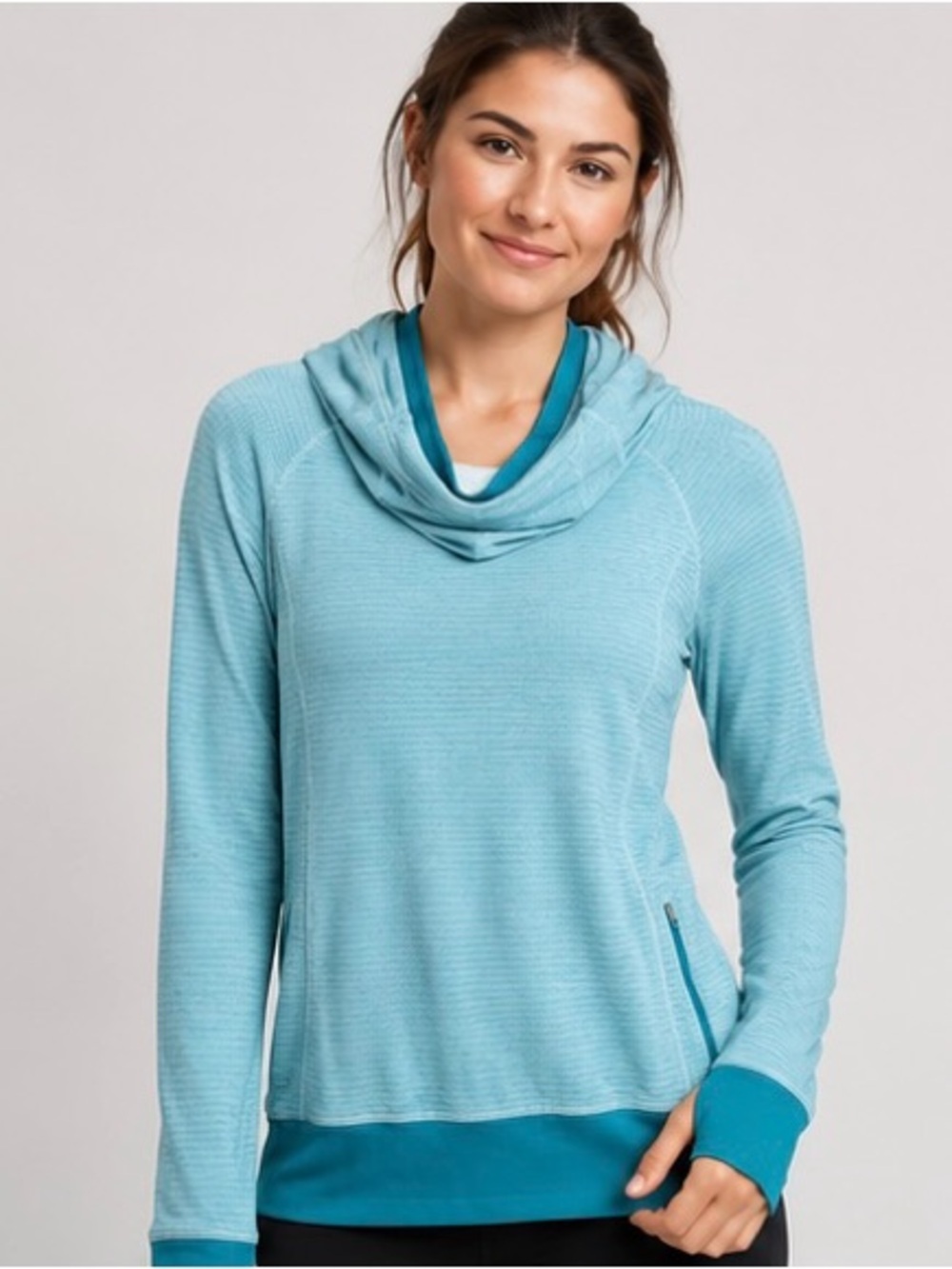 Lululemon Cowl Neck Pullover Hoodie | Aqua Blue | Size 6 | Ruched Hem